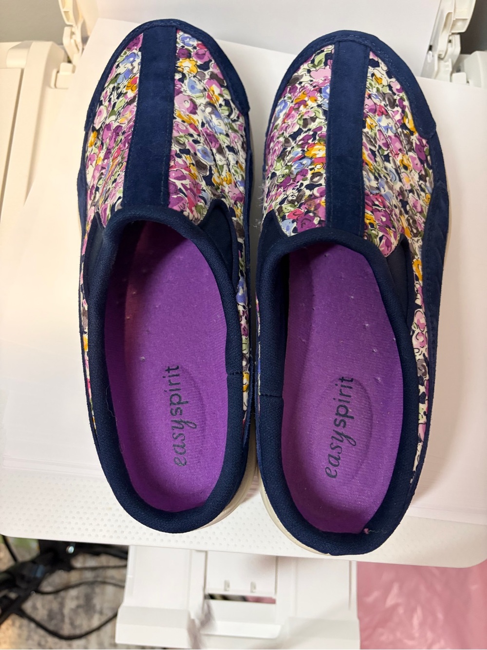 Easy Spirit Women's Navy Floral Slip-On Sneakers with Purple Insole